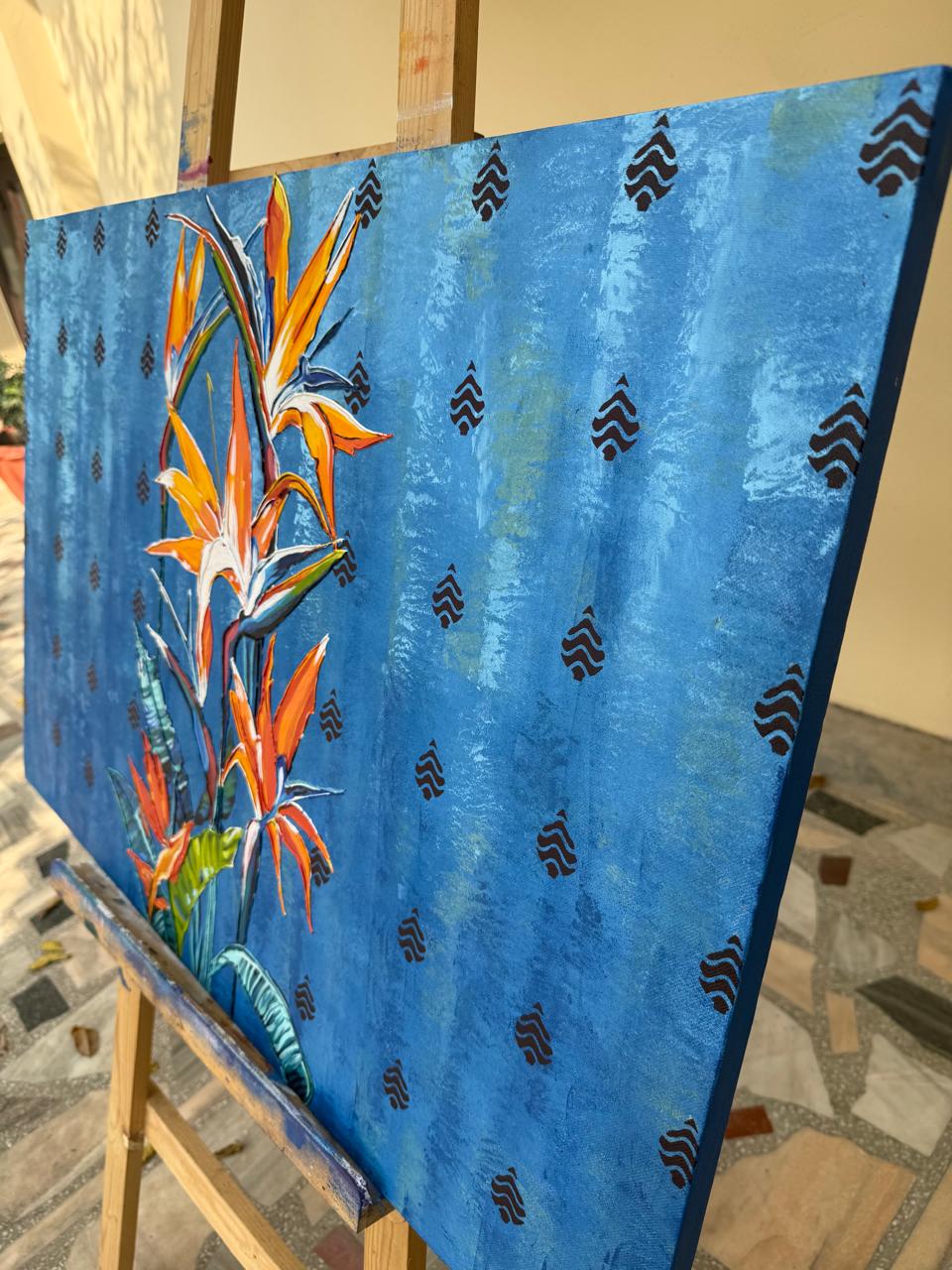 Paradise Blossoms,36*24,mixed media,100% Handmade Unique Artwork, Stretched canvas