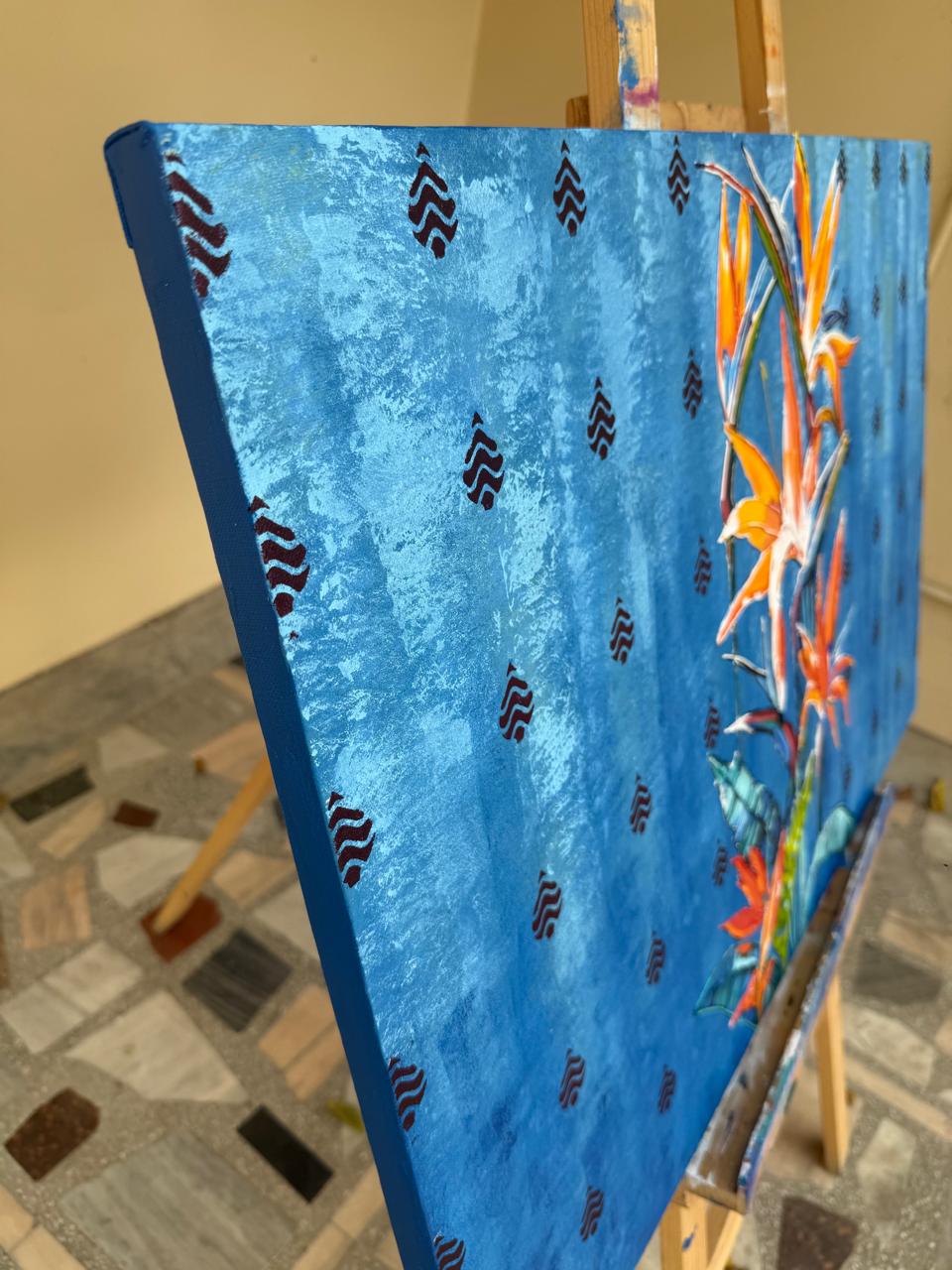 Paradise Blossoms,36*24,mixed media,100% Handmade Unique Artwork, Stretched canvas