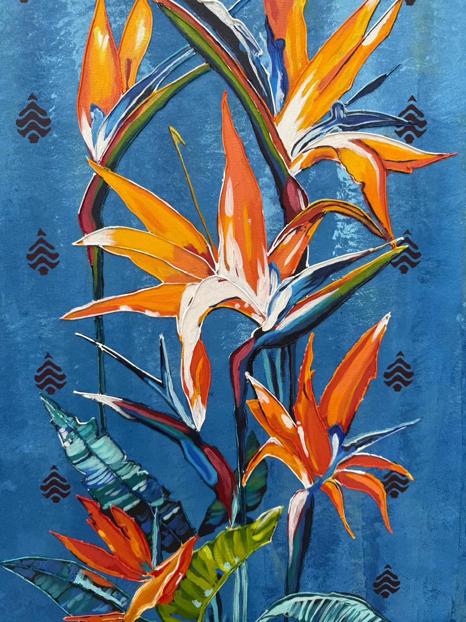 Paradise Blossoms,36*24,mixed media,100% Handmade Unique Artwork, Stretched canvas