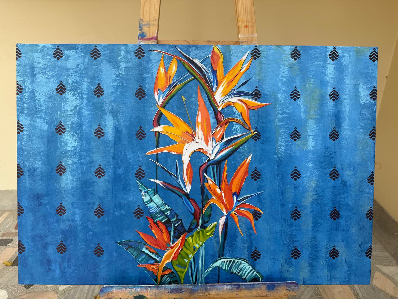 Paradise Blossoms,36*24,mixed media,100% Handmade Unique Artwork, Stretched canvas