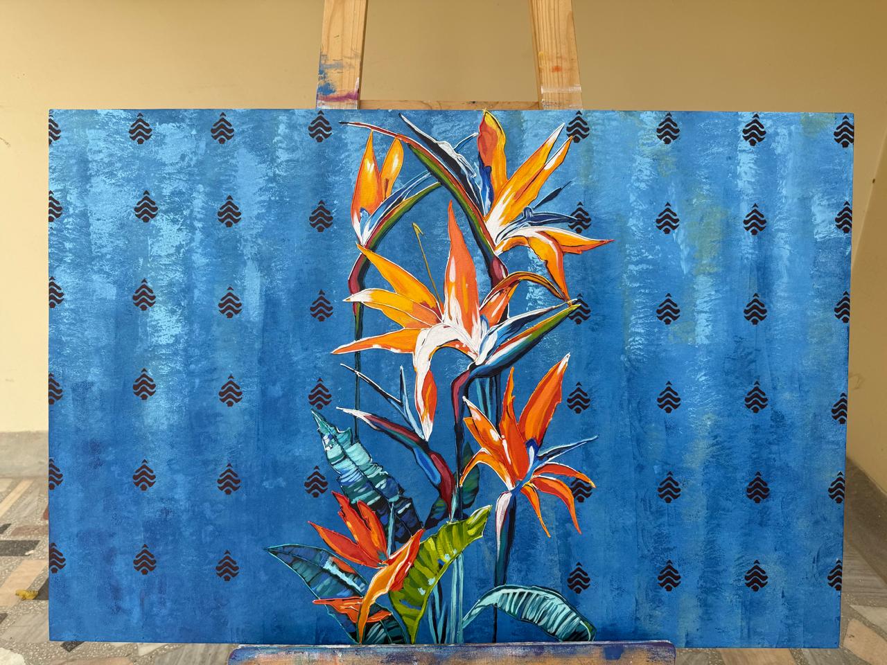 Paradise Blossoms,36*24,mixed media,100% Handmade Unique Artwork, Stretched canvas