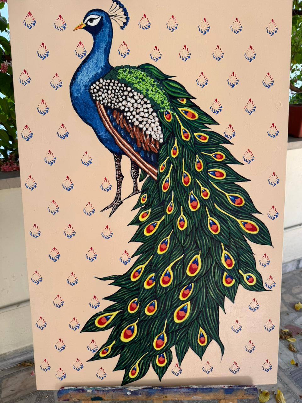 The Majestic Peacock, 100% Hand- Painted Indian Folk Art