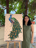 The Majestic Peacock, 100% Hand- Painted Indian Folk Art