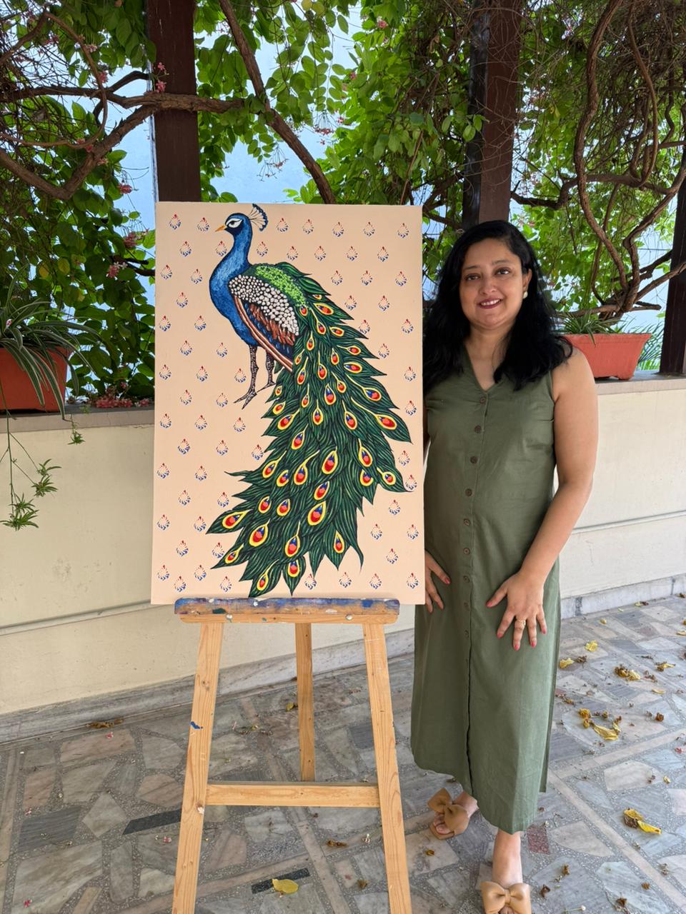 The Majestic Peacock, 100% Hand- Painted Indian Folk Art