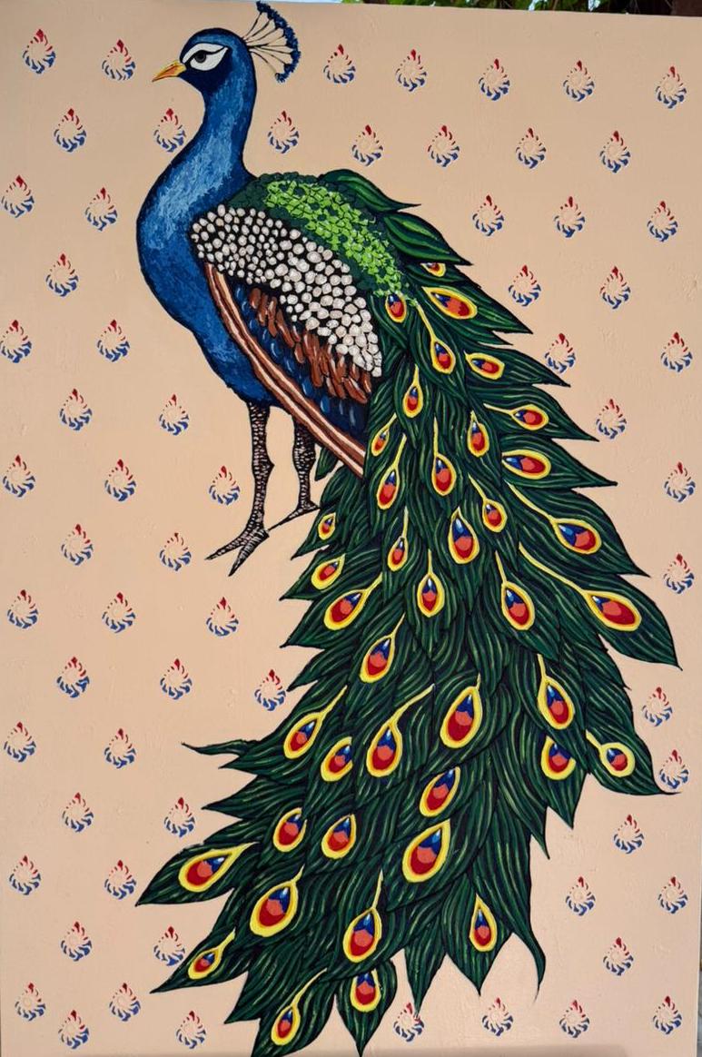 The Majestic Peacock, 100% Hand- Painted Indian Folk Art