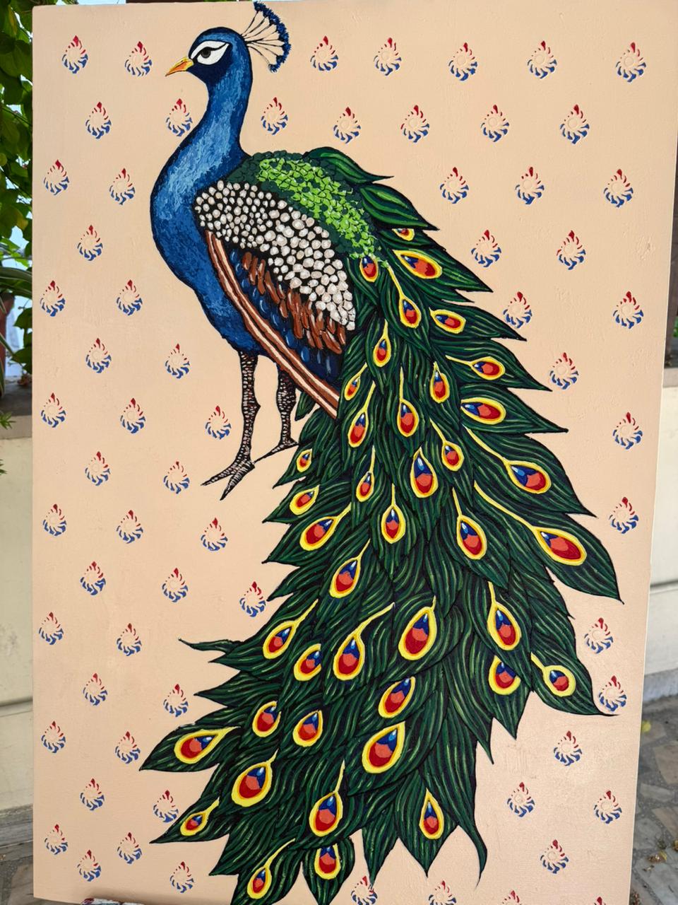 The Majestic Peacock, 100% Hand- Painted Indian Folk Art