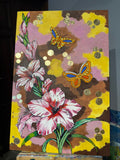 Floral Butterfly painting, Gold foil, Mixed Media on Canvas,36*24